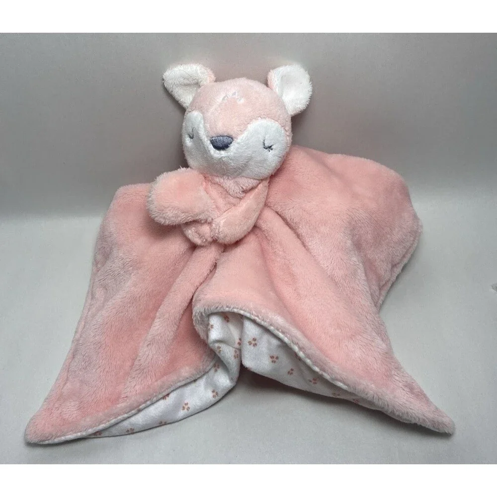 Carters Pink Fox Cuddle Lovey Plush Security Blanket Blankie 14